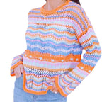 Damen Strickpullover mit buntem Zickzackmuster R&B