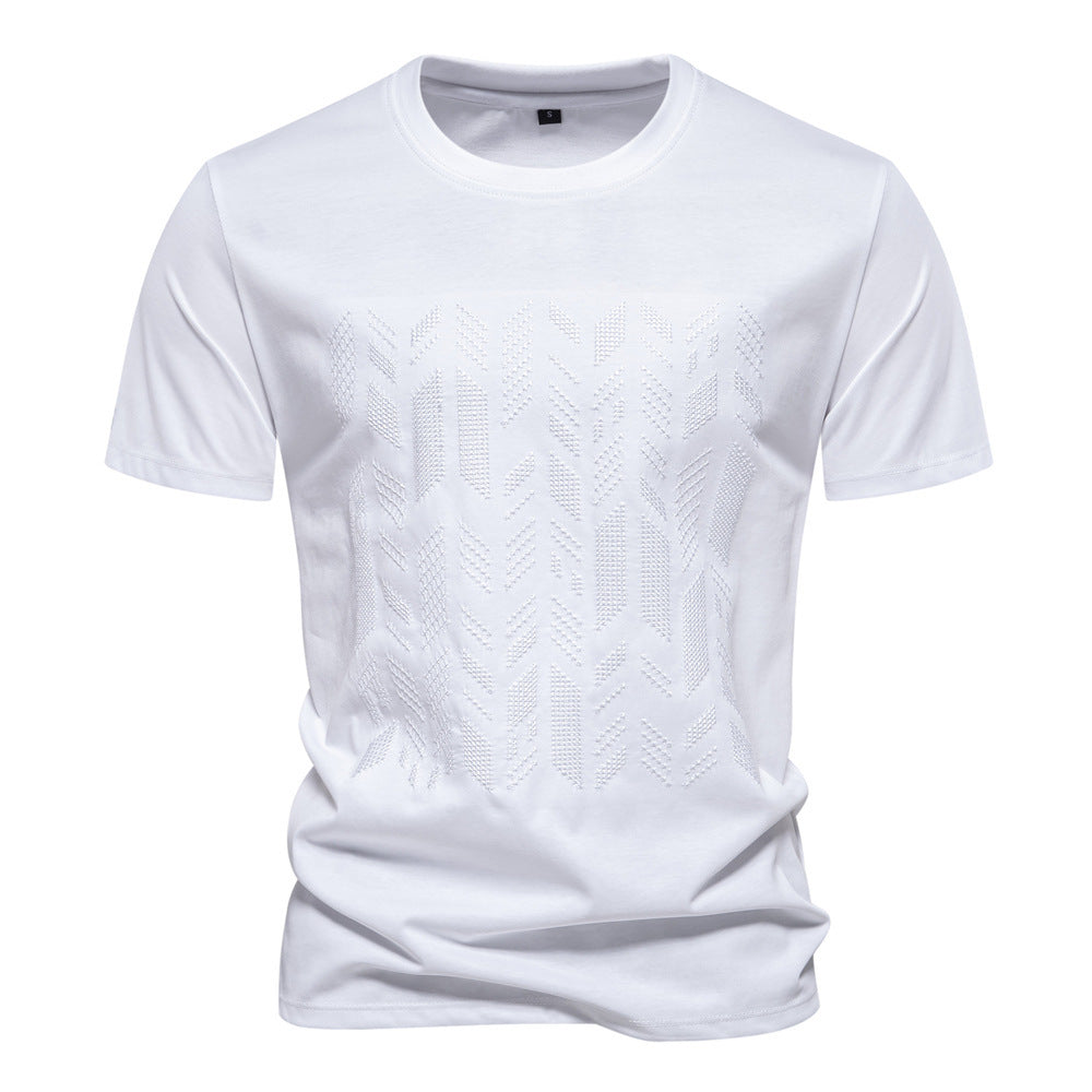 Herren nan Rundhalsshirt aus Baumwollmix mit geometrischer Laserperforation und geradem Schnitt R&B
