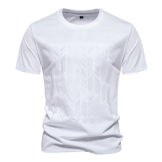 Herren nan Rundhalsshirt aus Baumwollmix mit geometrischer Laserperforation und geradem Schnitt R&B