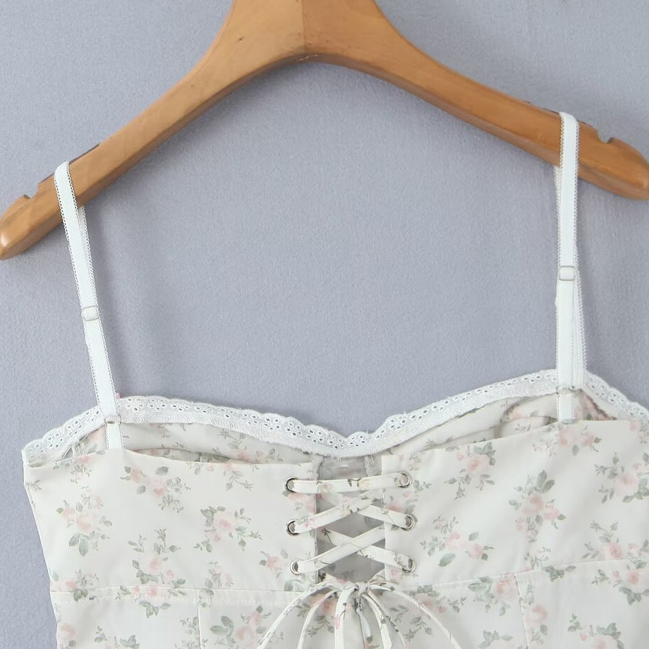 Damen luftiges Sommerkleid mit floralem Muster und voluminösem Rüschensaum R&B
