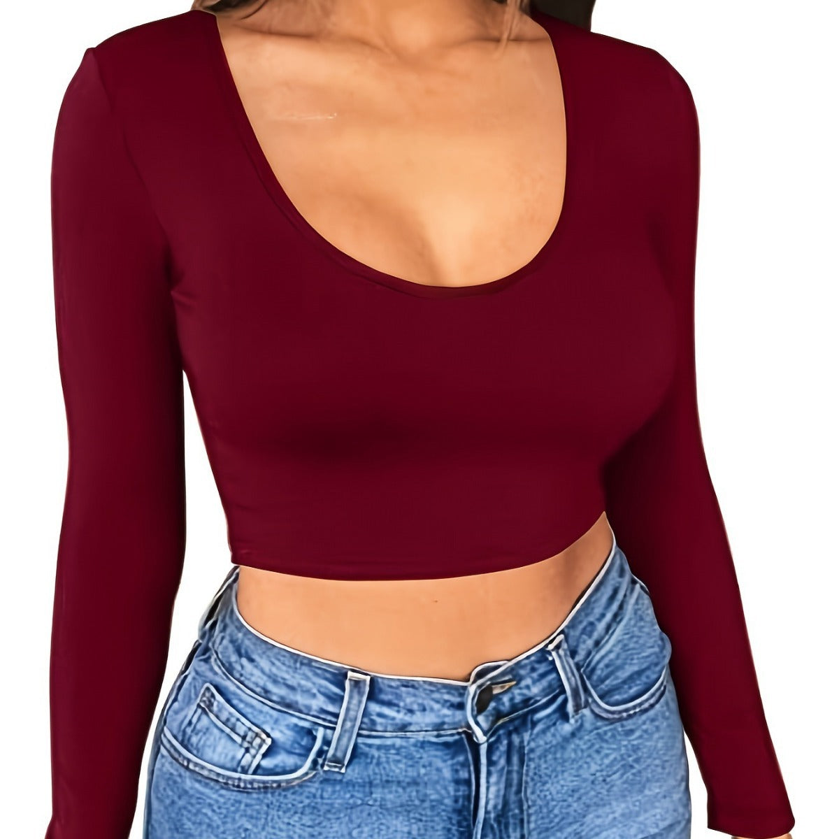 Damen Langarm Crop Top R&B