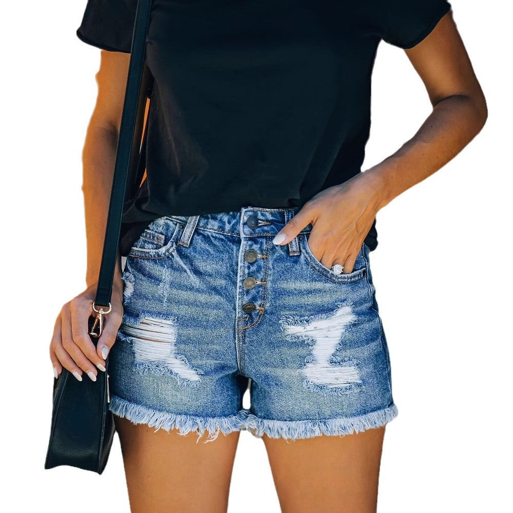 Damen Jeansshorts mit Knopfdetail und lässigem Saum R&B
