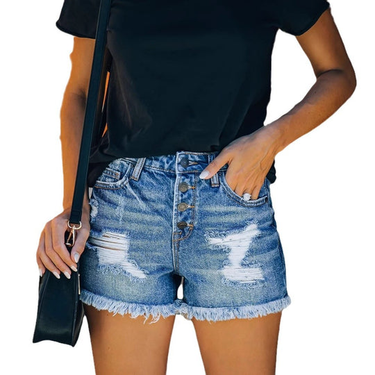 Damen Jeansshorts mit Knopfdetail und lässigem Saum R&B