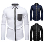 Herren Langarmhemd mit kontrastierendem Kragen und modischer Brusttasche R&B