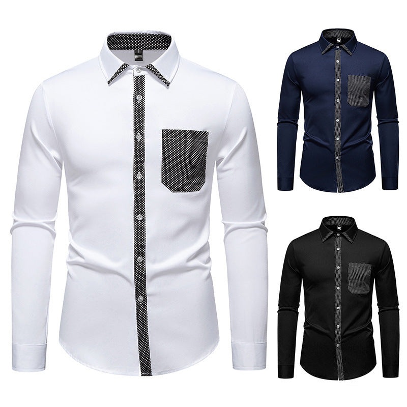 Herren Langarmhemd mit kontrastierendem Kragen und modischer Brusttasche R&B