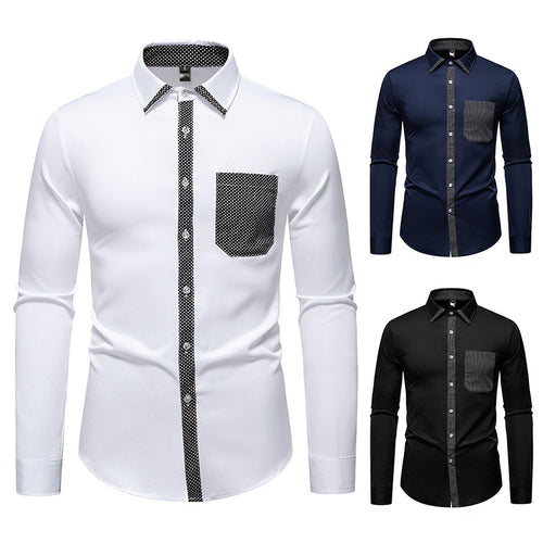 Herren Langarmhemd mit kontrastierendem Kragen und modischer Brusttasche R&B