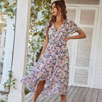 Damen Midikleid mit raffiniertem Wickeldesign und floralem Muster R&B