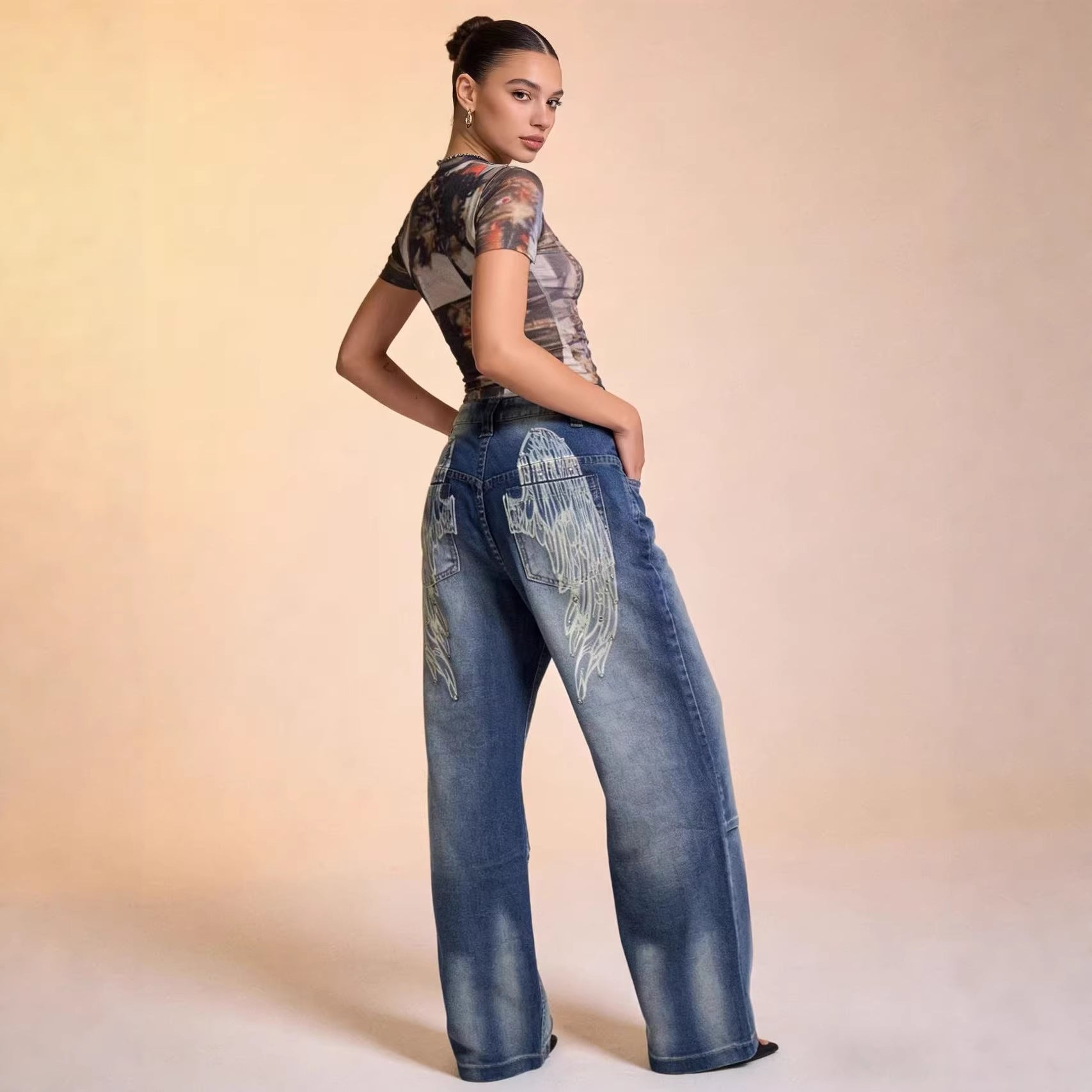 Damen Weite Bootcut Jeans mit hohem Bund