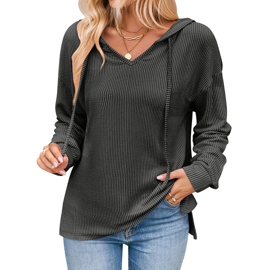 Damen lässiger Sweater mit V-Ausschnitt und Kordelzug R&B