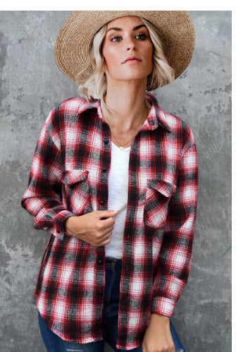 Damen Gestreifte Flanell-Bluse mit zwei Brusttaschen R&B