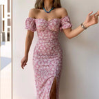 Damen Maxikleid mit schulterfreiem Design und floralem Druck R&B