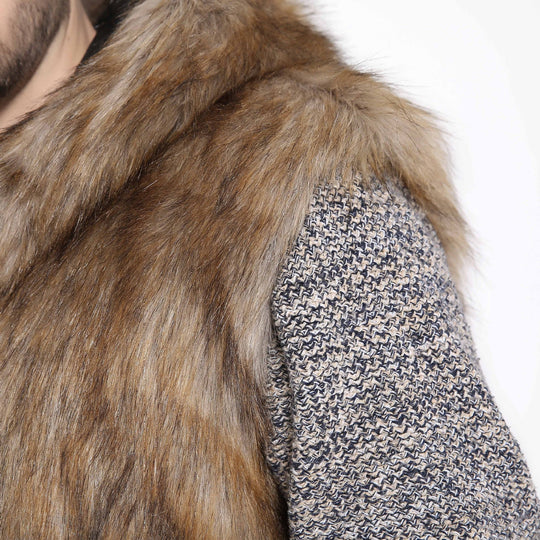 Herren Elegante Kunstpelzjacke mit Kapuze und seitlichen Taschen R&B