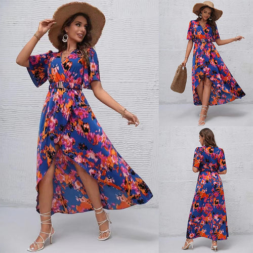 Damen Maxikleid mit elegantem Wickelstil und raffinierten Ärmeln R&B