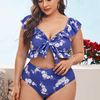 Damen Bikini-Set mit floralem Wickeloberteil und hohen Taillenhosen R&B