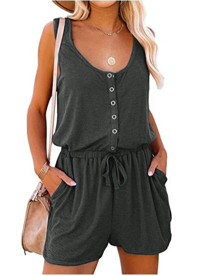 Damen Praktischer Jumpsuit mit Knopfdetails und verstellbarem Bund R&B
