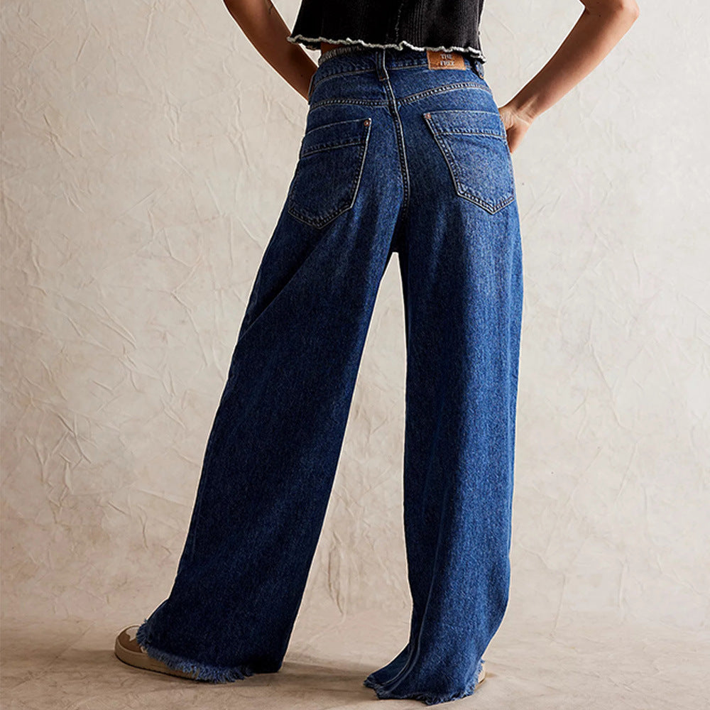 Damen Weite Jeans-Hose mit hohem Bund R&B