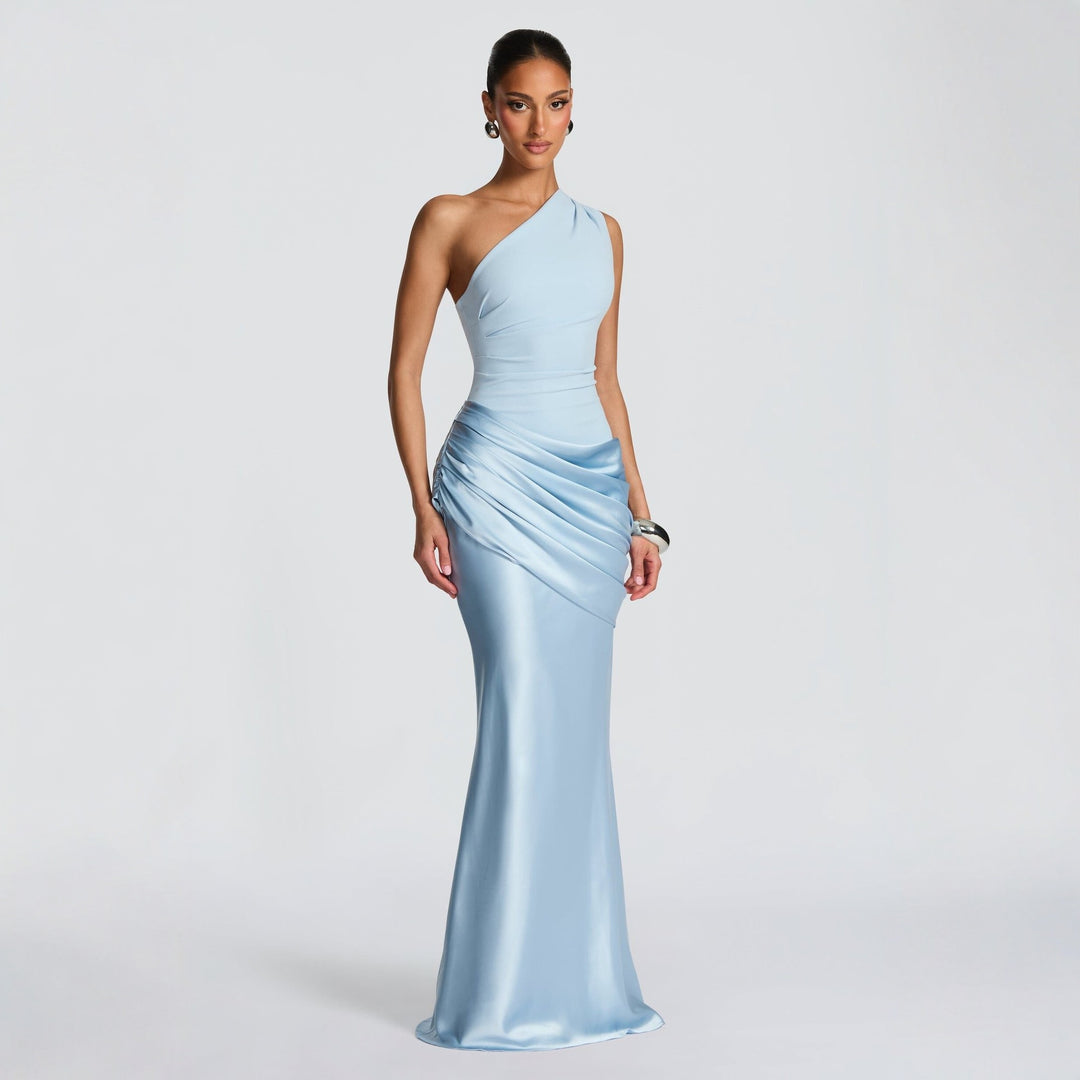 Damen Elegantes Abendkleid mit Off-Shoulder-Design und Fließendem Cape R&B