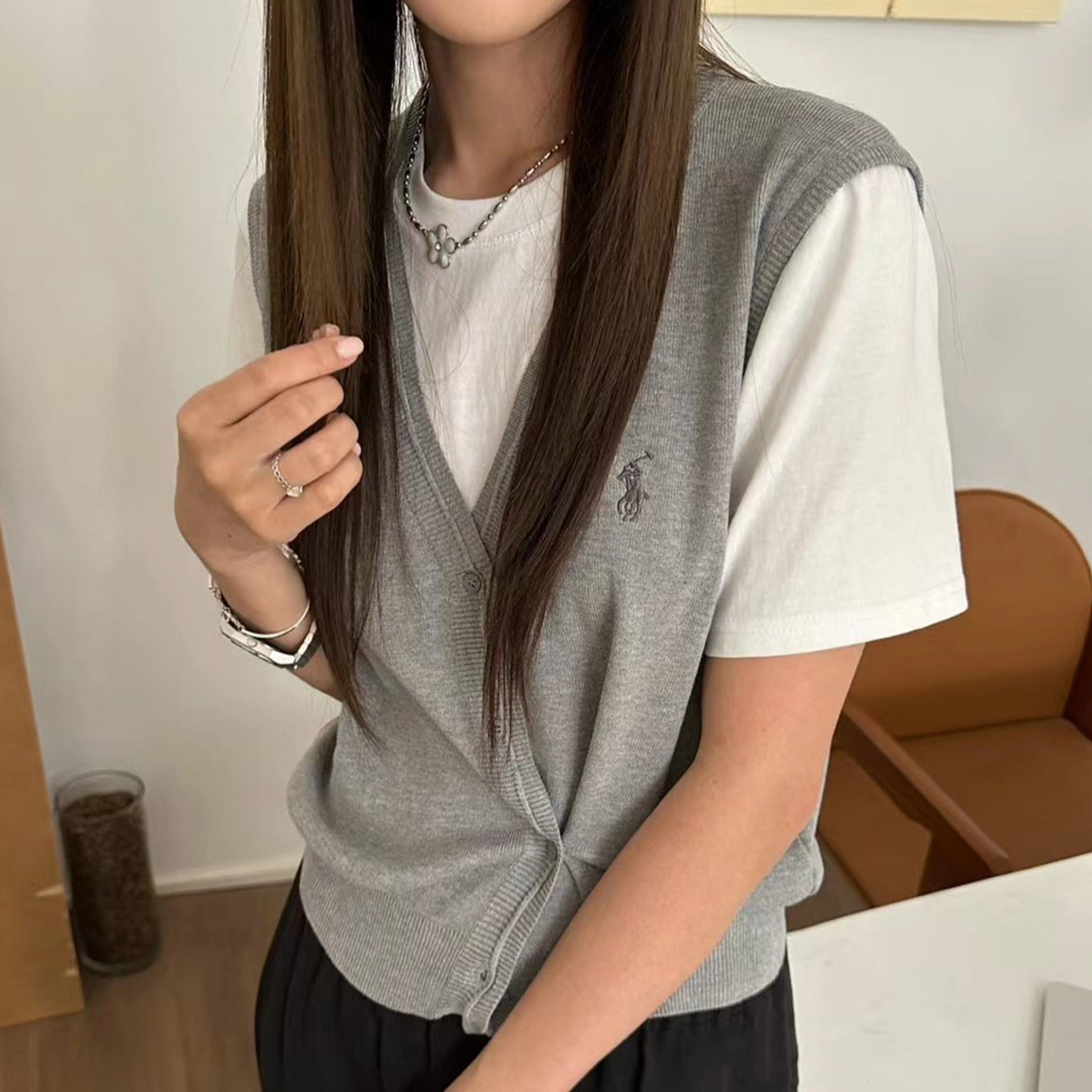 Damen Strickweste mit V-Ausschnitt R&B