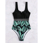 Damen Hochtaillierter Badeanzug mit V-Ausschnitt und Mesh-Details R&B