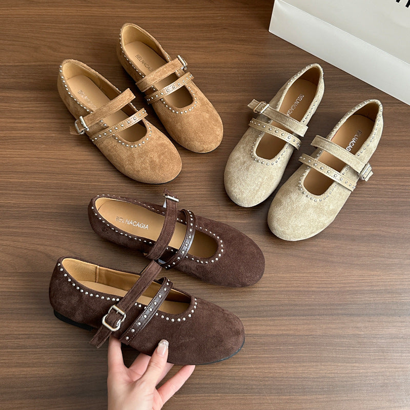 Damen Elegante Ballerinas mit dekorativen Schnallen und weichem Wildleder R&B