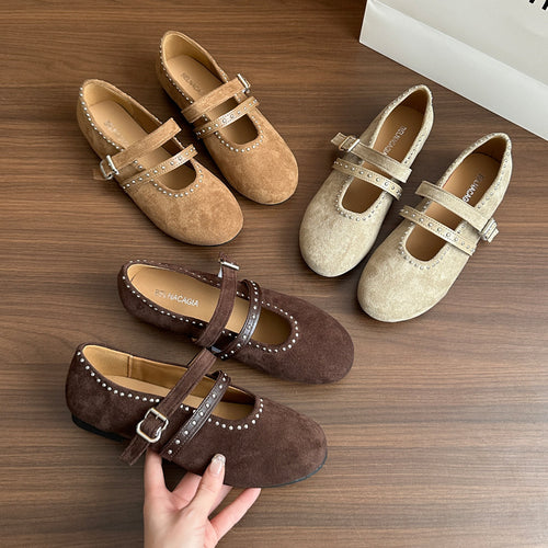 Damen Elegante Ballerinas mit dekorativen Schnallen und weichem Wildleder R&B