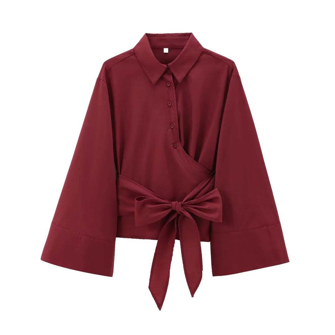Damen Elegante Bluse mit weitem Ärmel und taillierter Schluppe R&B