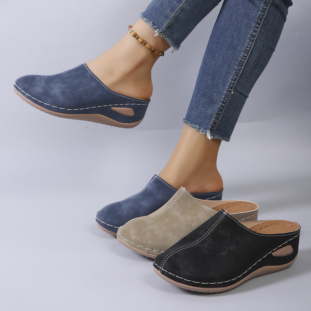 Damen Bequeme Clogs aus hochwertigem Leder mit ergonomischem Fußbett R&B