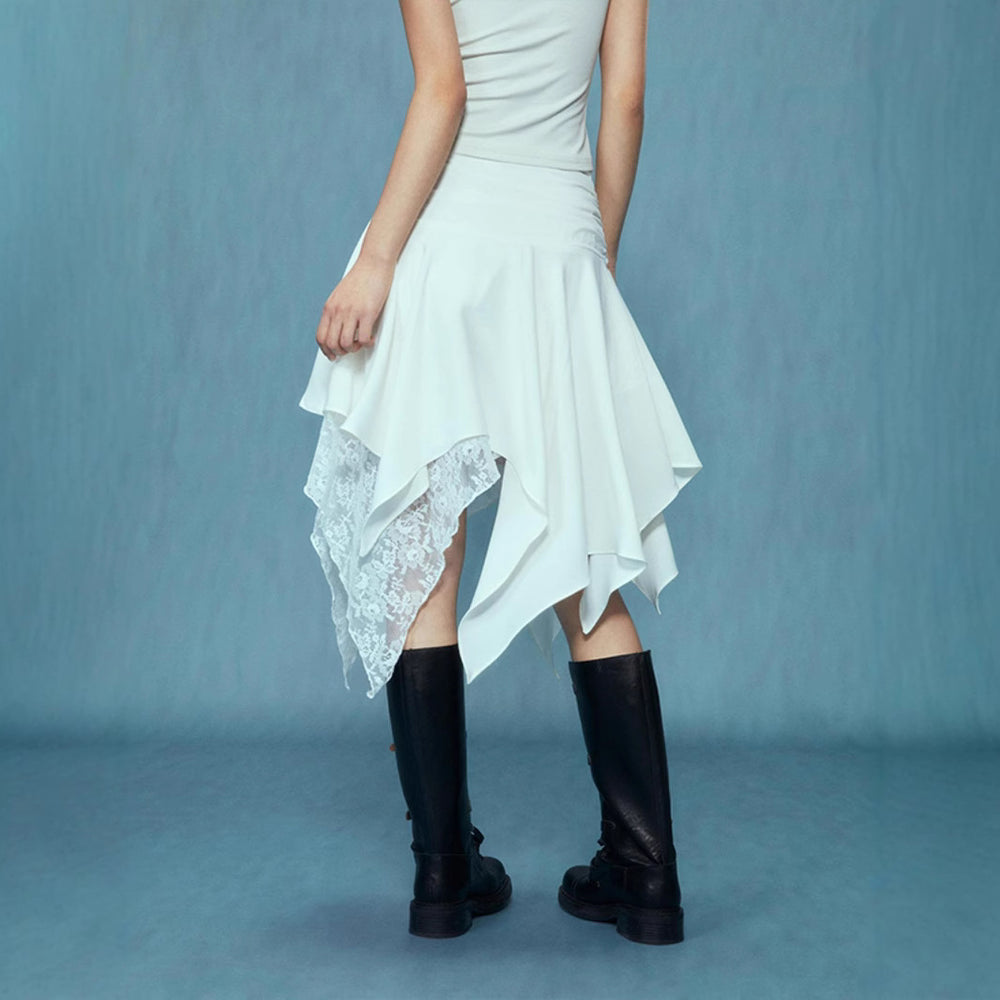 Damen asymmetrischer Spitzenrock mit Raffung und elegantem Design R&B