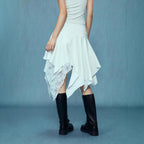 Damen asymmetrischer Spitzenrock mit Raffung und elegantem Design R&B
