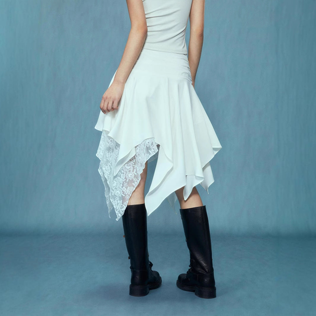 Damen asymmetrischer Spitzenrock mit Raffung und elegantem Design R&B
