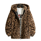 Damen kuschelige Fleecejacke mit Leopardenmuster und Kapuze R&B