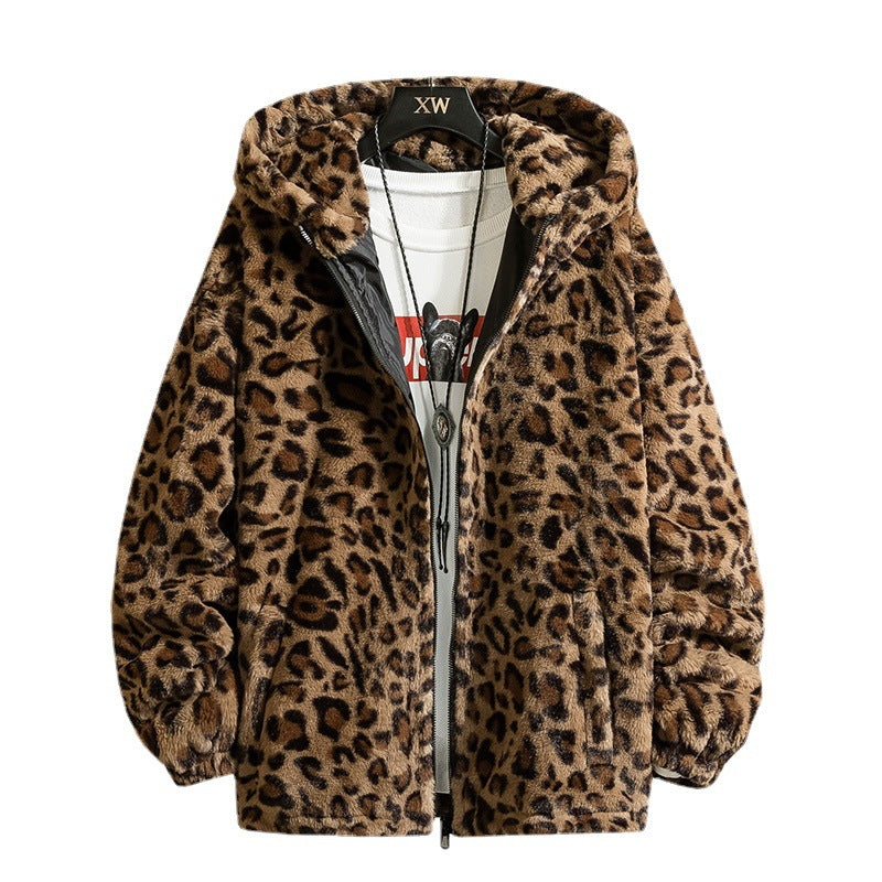 Damen kuschelige Fleecejacke mit Leopardenmuster und Kapuze R&B