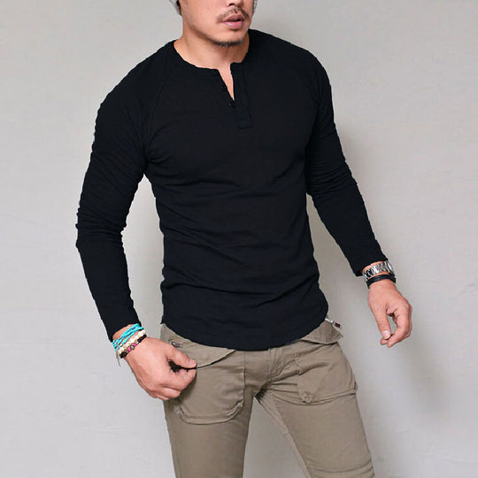 Herren Langarmshirt mit Knopfleiste und bequemem Schnitt R&B