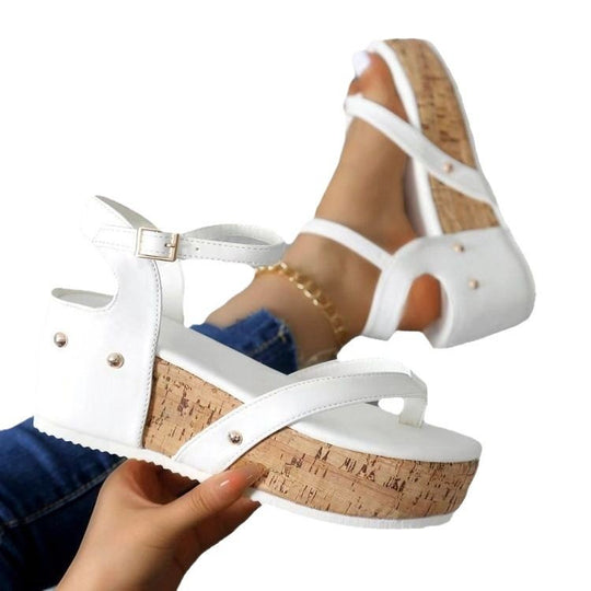 Damen mit modischem Kork-Plateau und verstellbarem Riemendesign Sandalen R&B