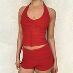 Damen Sportliches Set mit tailliertem Top und Shorts R&B