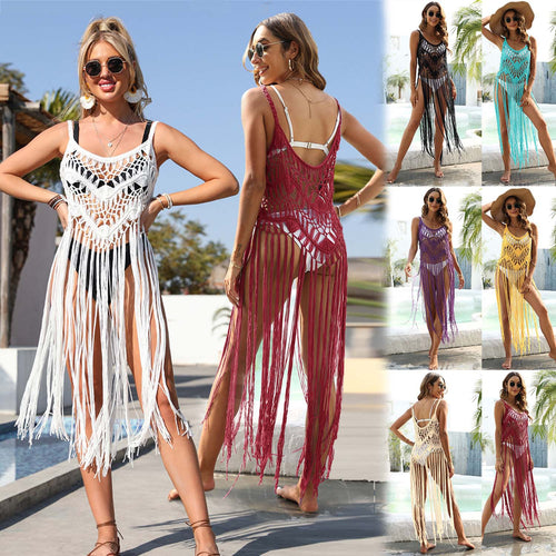 Damen Häkel-Strandüberwurf mit fransenverziertem Design R&B