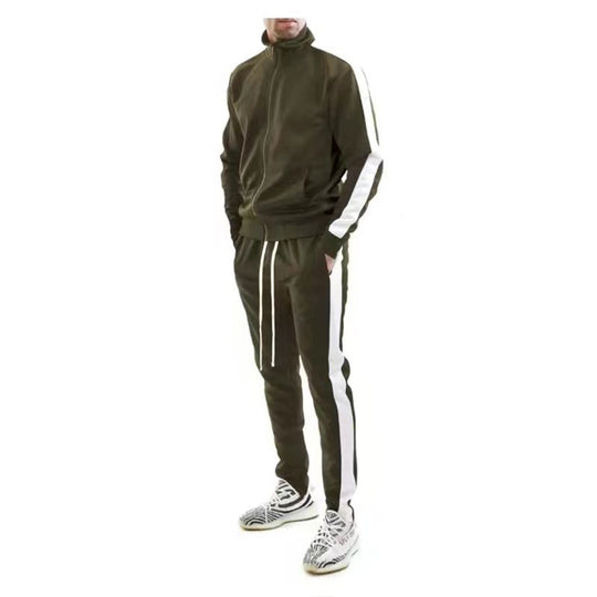 Herren nan schlankes Trainingsset mit Stehkragen, Reißverschlussjacke und tailliertem Kordeljogger R&B