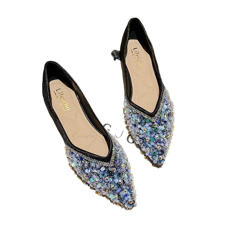 Damen funkelnde Ballerinas mit leuchtenden Strass-Applikationen und elegantem Schuhdesign R&B