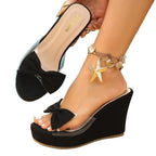 Damen Wedge-Pantoletten mit stilvollem Schleifen-Design und transparentem Vorderbereich R&B