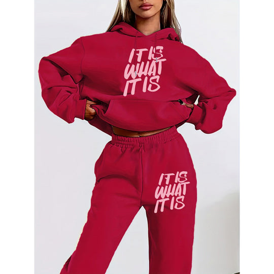 Damen Freizeit-Hoodie und Jogginghose Set mit inspirierendem Schriftzug R&B