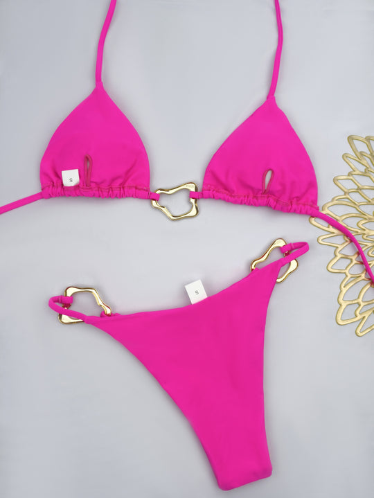 Damen Triangel-Bikini mit stilvollen Goldakzenten R&B