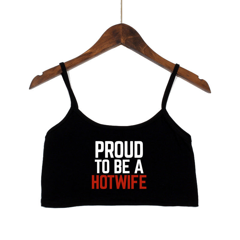 Damen Crop-Top mit modernen Schriftzügen und verstellbaren Trägern R&B