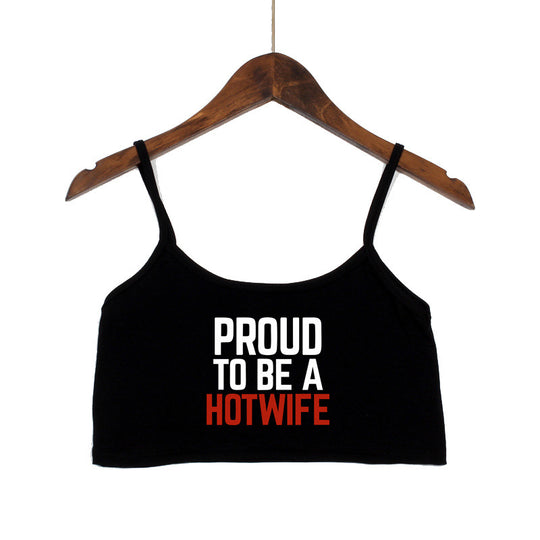 Damen Crop-Top mit modernen Schriftzügen und verstellbaren Trägern R&B