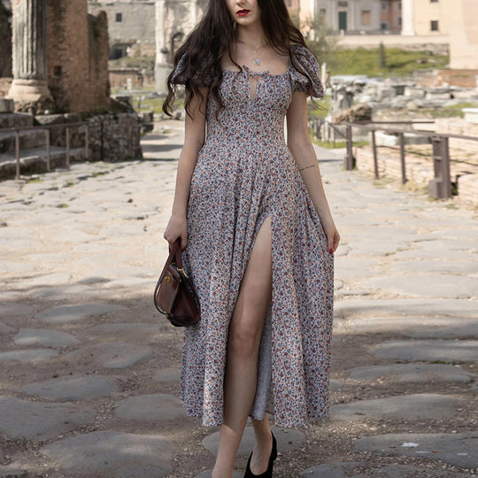 Damen Maxi-Kleid mit Puffärmeln und floralem Design R&B