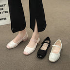 Damen Ballerina mit verstellbarem Riemen und glänzendem Zehenbereich R&B
