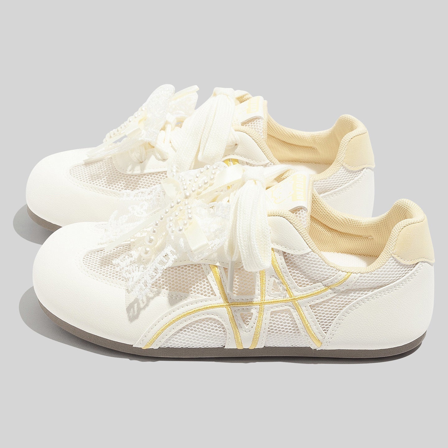 Damen Sportliche Sneaker mit eleganter Perlenapplikation und atmungsaktivem Mesh-Obermaterial