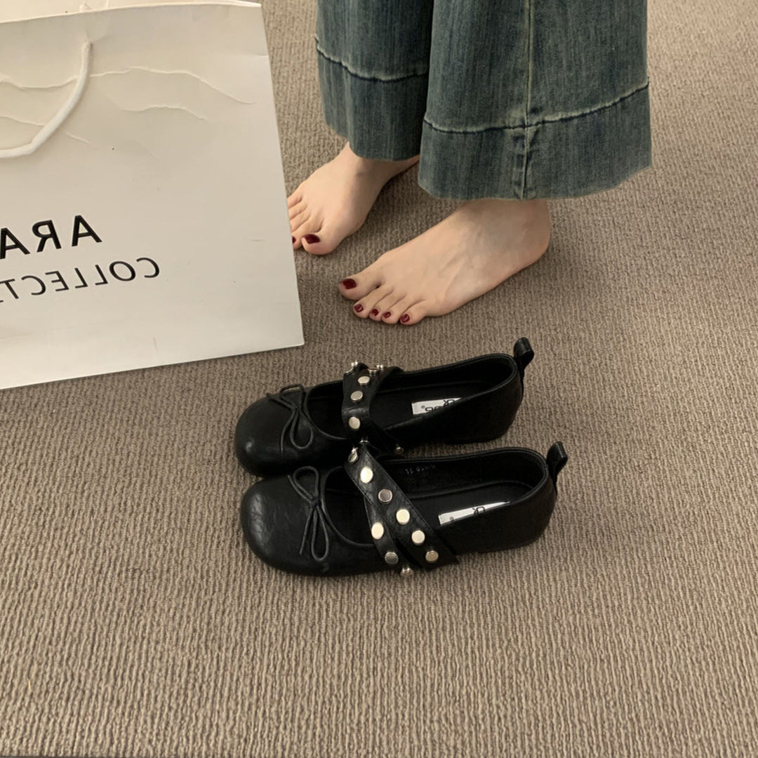 Damen Ballerinas mit modischem Punktedesign und dekorativer Schnalle R&B