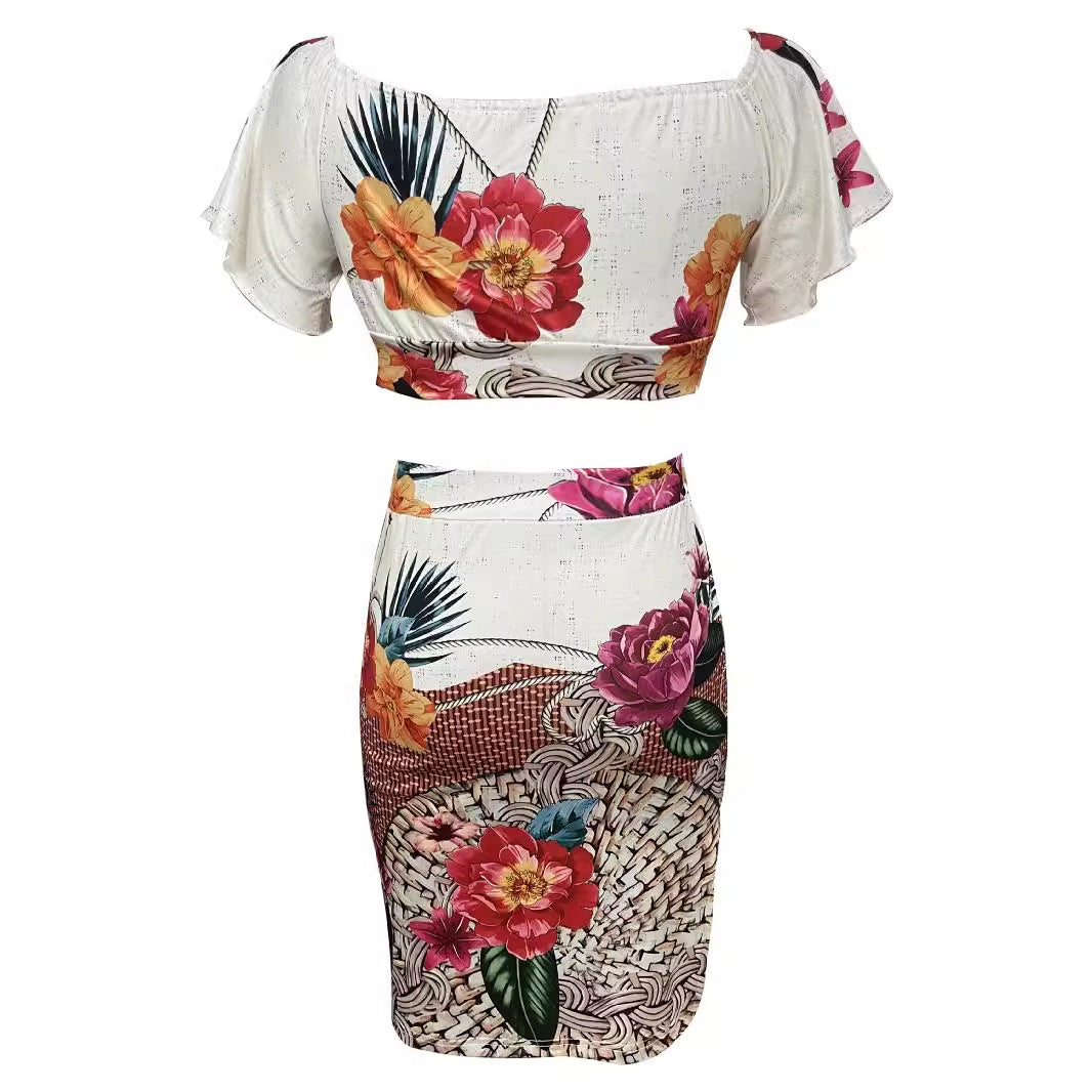 Damen Zweiteiliges Sommer-Outfit mit floralem Design und Raffung R&B