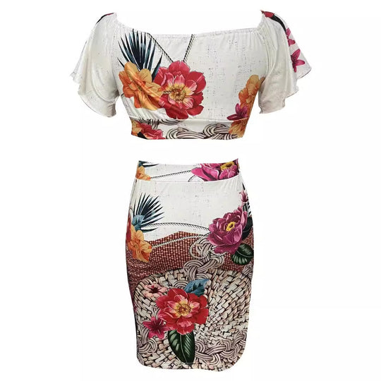 Damen Zweiteiliges Sommer-Outfit mit floralem Design und Raffung R&B