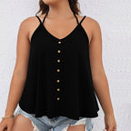 Damen V-Ausschnitt Tanktop mit Knopfdetails und schwingendem Saum R&B